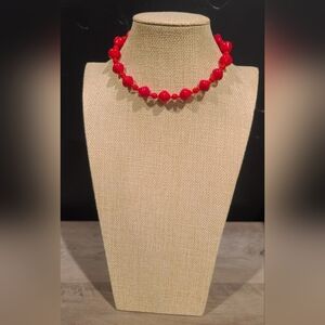 Vintage Red Beaded Choker Necklace Western Germany Stamped on Clasp ~Read